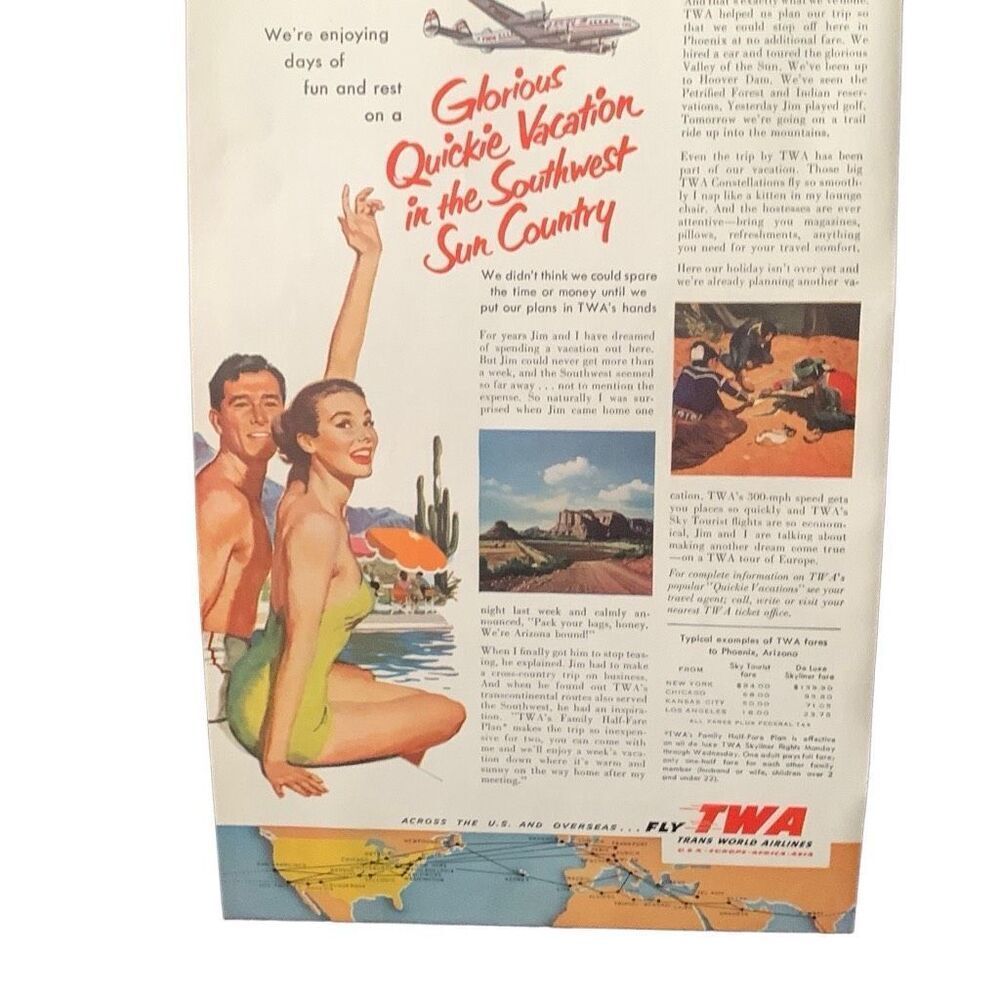 Vintage 1953 TWA Quickie Vacation Southwest Ad Advertisement